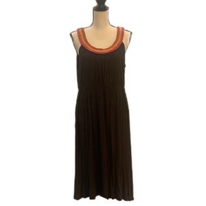 Madison Cinched Waist Halter Beaded Neck Midi Dress Brown Size Large